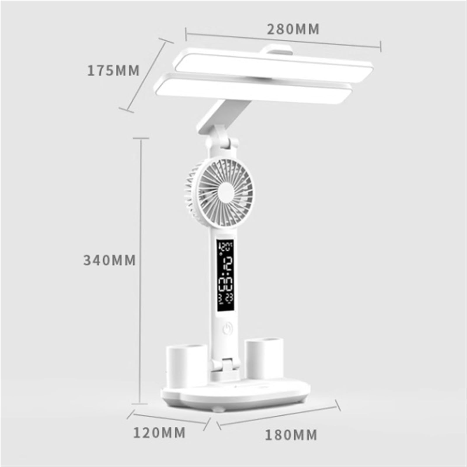 Lampe de table rechargeable pour le bureau, lampe de lecture, lampe de table LED à double lampe avec ventilateur et horloge - 3