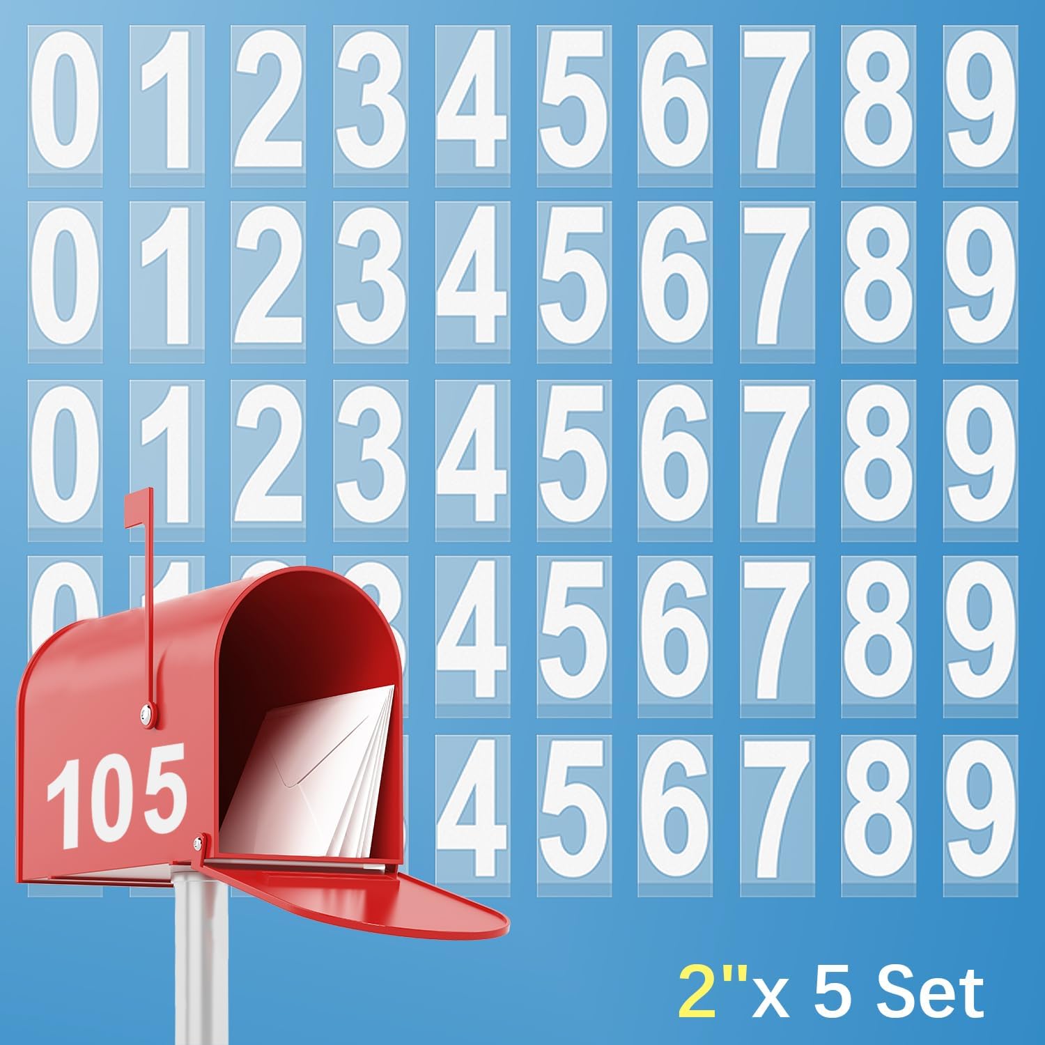 Confezione da 5 adesivi riflettenti per numeri di cassetta postale 0-9,2 pollici, adatti per cartelli, porte, automobili, aziende, numeri di indirizzo - 6