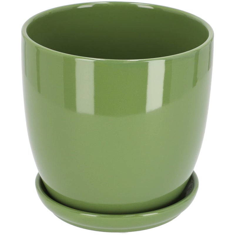Doniczka donica osłonka ceramiczna szkliwiona z podstawą kwiaty ⌀15 zielona - KOTARBAU