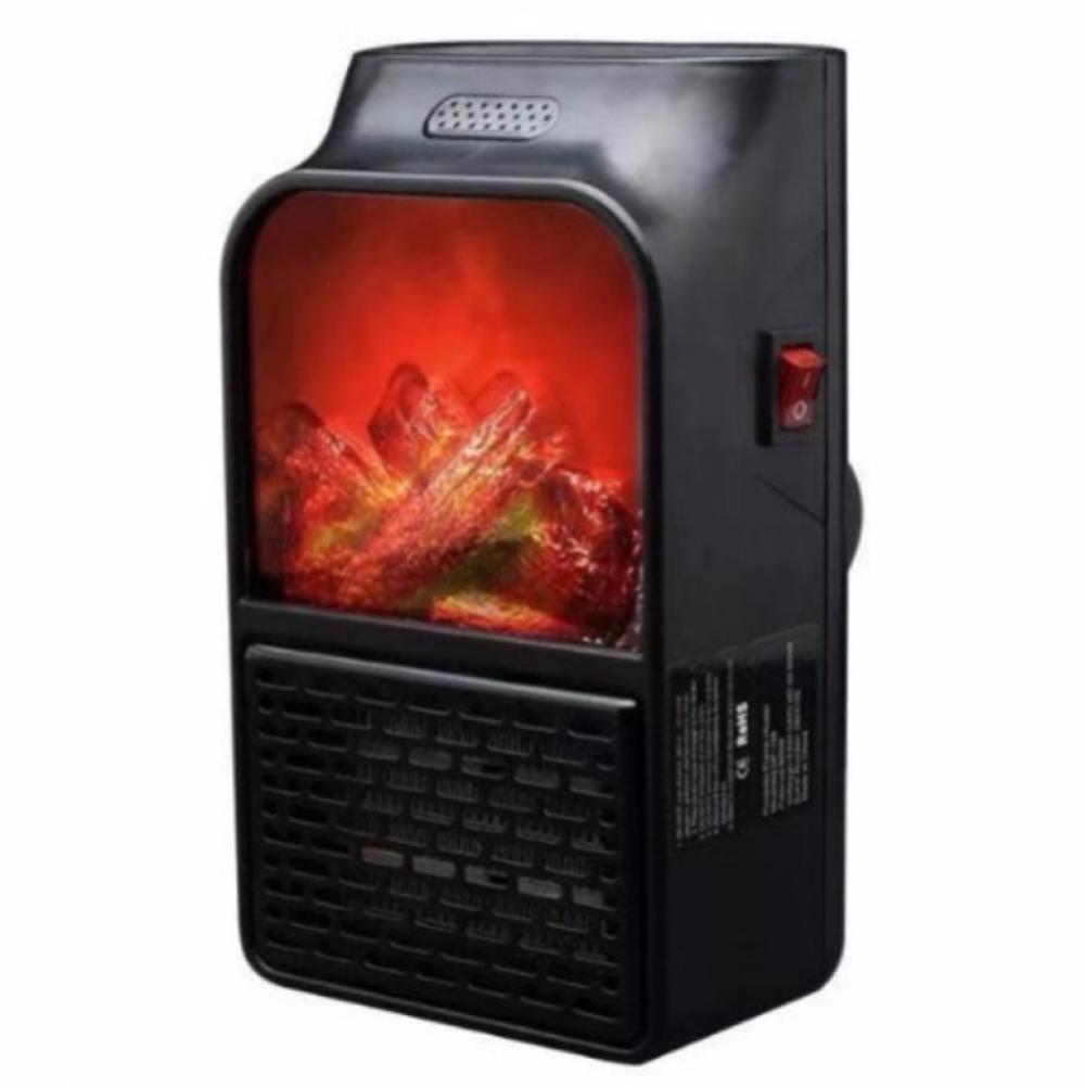 Mały energooszczędny grzejnik z efektem płomienia i pilotem, cichy, do salonu i sypialni, czarny