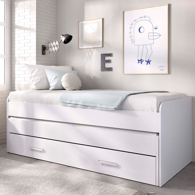 Cama Nido Juvenil 90x190cm Pema con 2 cajones - Blanco - Apto para 2 personas, Blanco - Homekit