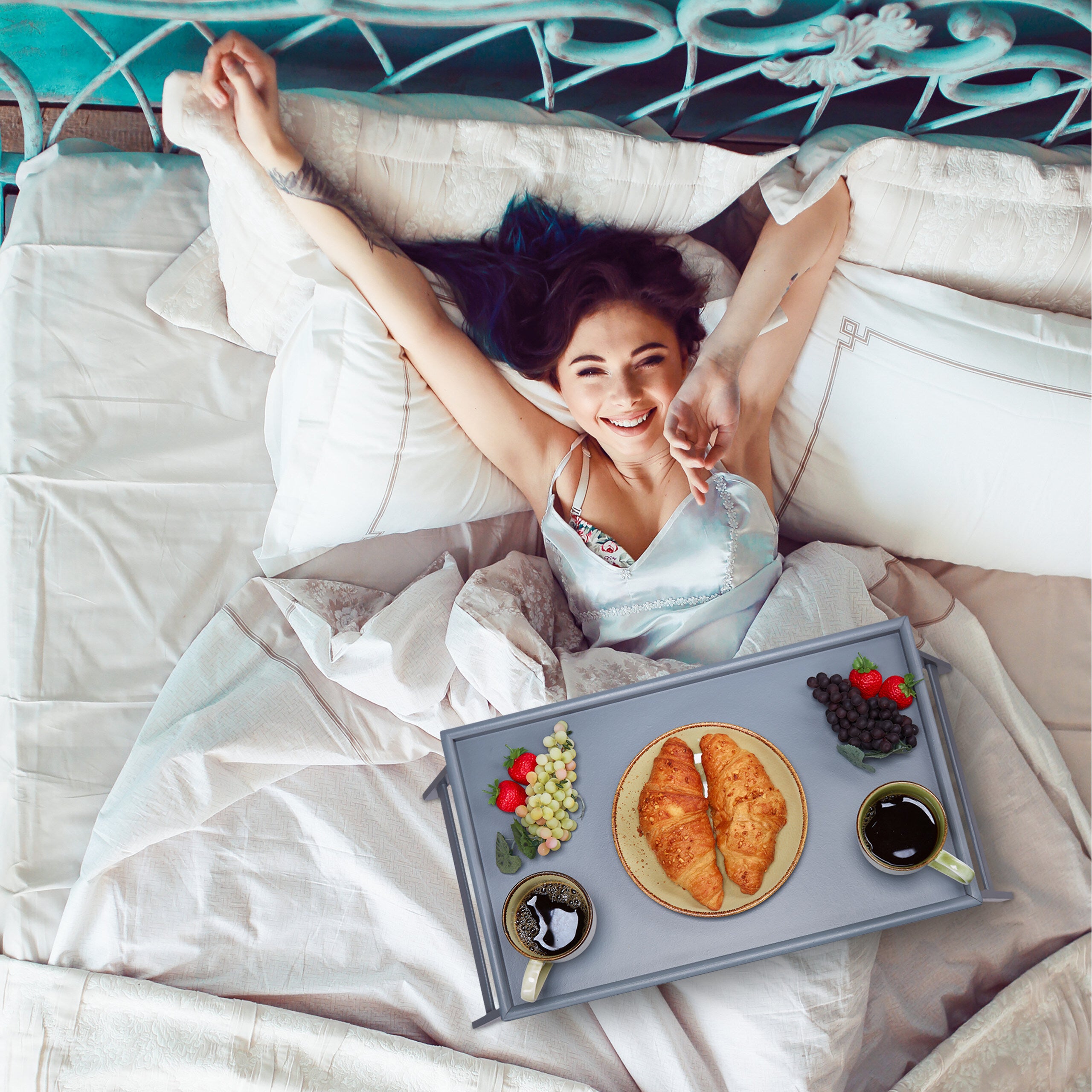 Vassoio Colazione A Letto Relaxdays - In Bambù, Gambe Pieghevoli, Bordo Rialzato - Foto 9