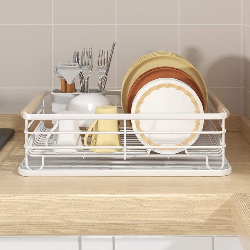 Escurreplatos de Acero Inoxidable con Soporte para Utensilios Extraible, Portavasos y Estante de Gran Capacidad - 43x32x14.5cm (Blanco) - 2
