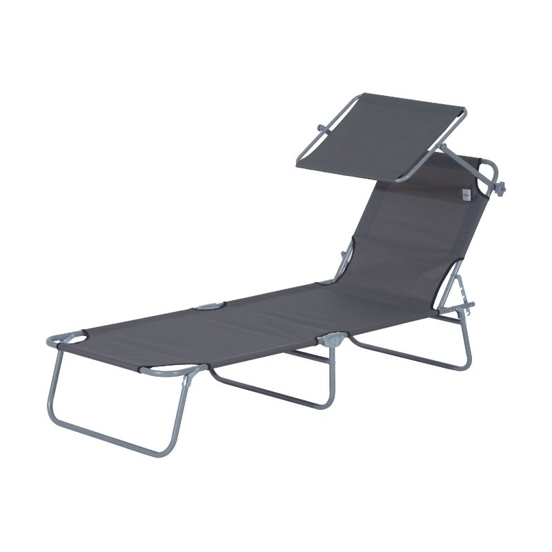 Transat Pliable avec Pare-Soleil, Bain de Soleil Dossier Réglable 4 Niveaux, Chaise Longue Jardin et Plage, Max 120kg - 2