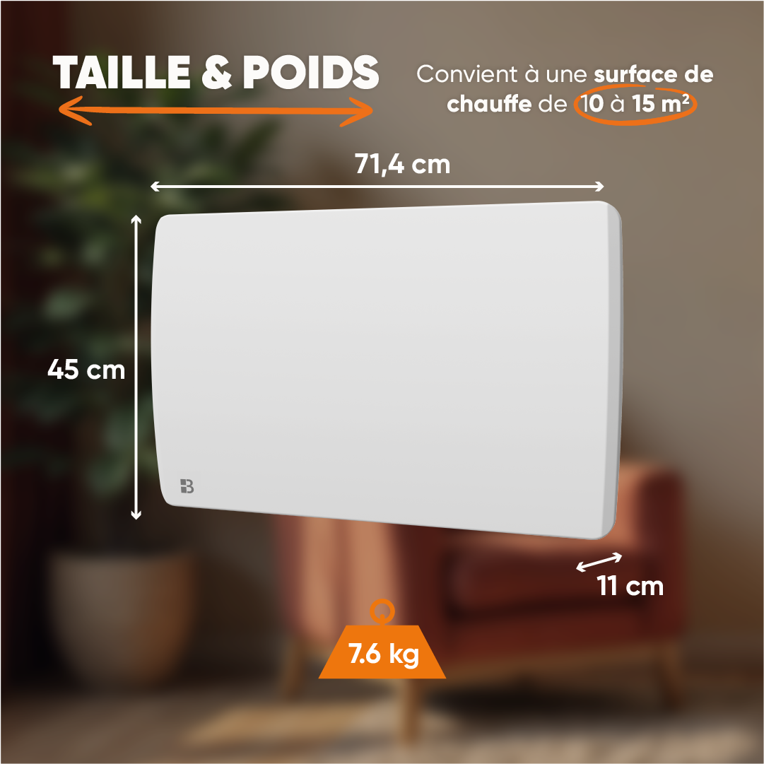 Radiateur électrique fixe à inertie sèche céramique 1500W Bestherm ARIA horizontal blanc - 4