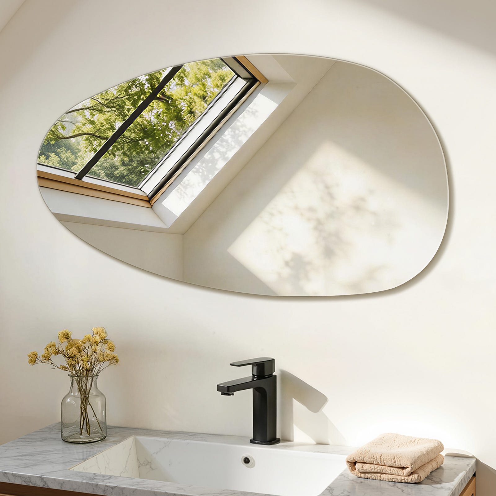 Miroir Salon Chambre Miroir Mural Asymétrique Noir - 45x75 Cm, Cadre Métal, Design Moderne Pour Salon Ou Chambre Miroir Organique Miroir Salon Chambre Miroir Mural Asymétrique Noir - 45x75 Cm, Cadre Métal, Design Moderne Pour Salon Ou Chambre Miroir Organique
