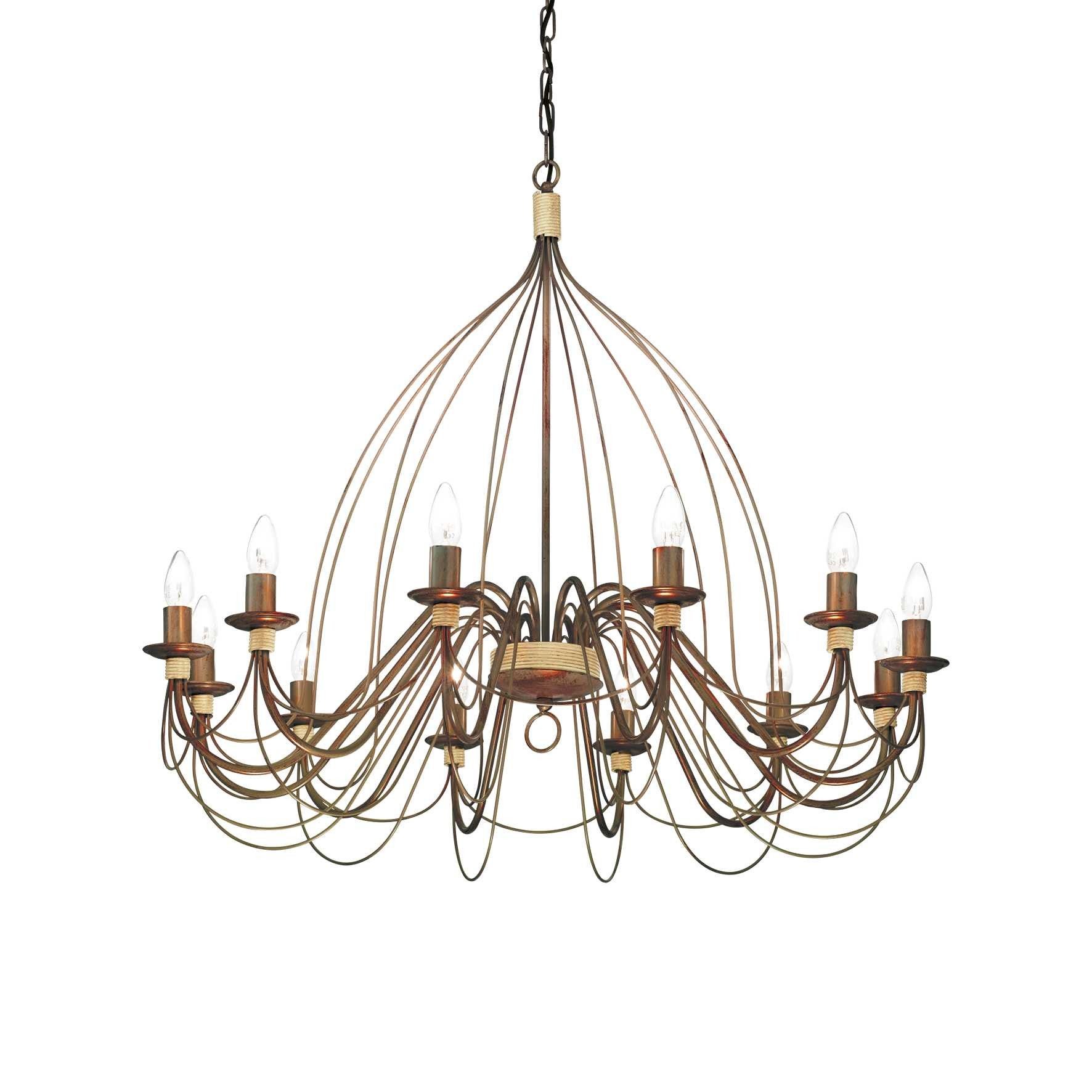 Dmora  Chandelier Sans Abats Jours Corte Métal Brun Rouille 12 Ampoules 110Cm Blanca , Leroy Merlin