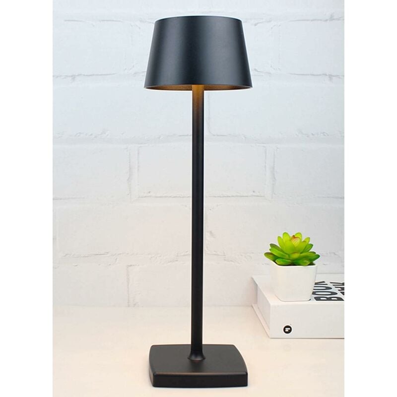 Bezprzewodowa, ładowalna lampa stołowa LED, lampka biurkowa zasilana baterią 5200mAh, przenośna metalowa lampa USB, mini mała lampka, Czarna