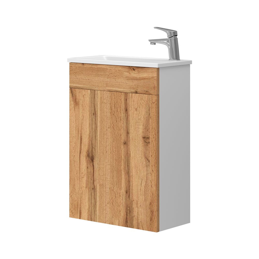 Vicco Zestaw mebli łazienkowych Amadeo, Złoty dąb energetyczny, 2 części, z umywalką