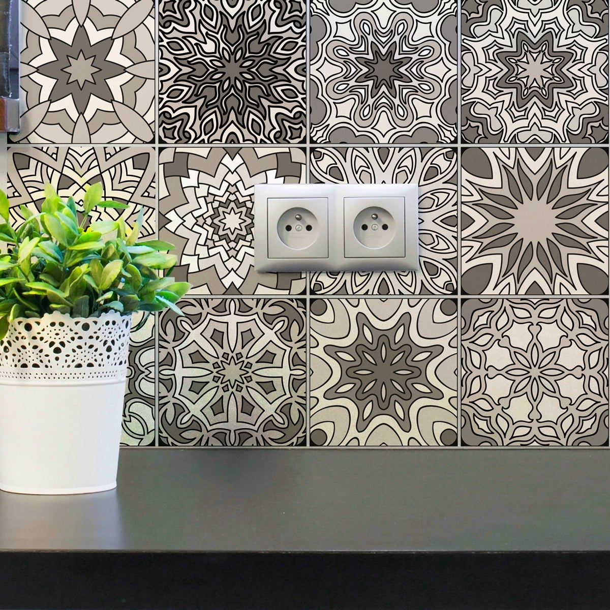 12 vinilo baldosas azulejos tonos de gris reykjavik - adhesivo pared - sticker revestimiento - 12stickers15x15cm