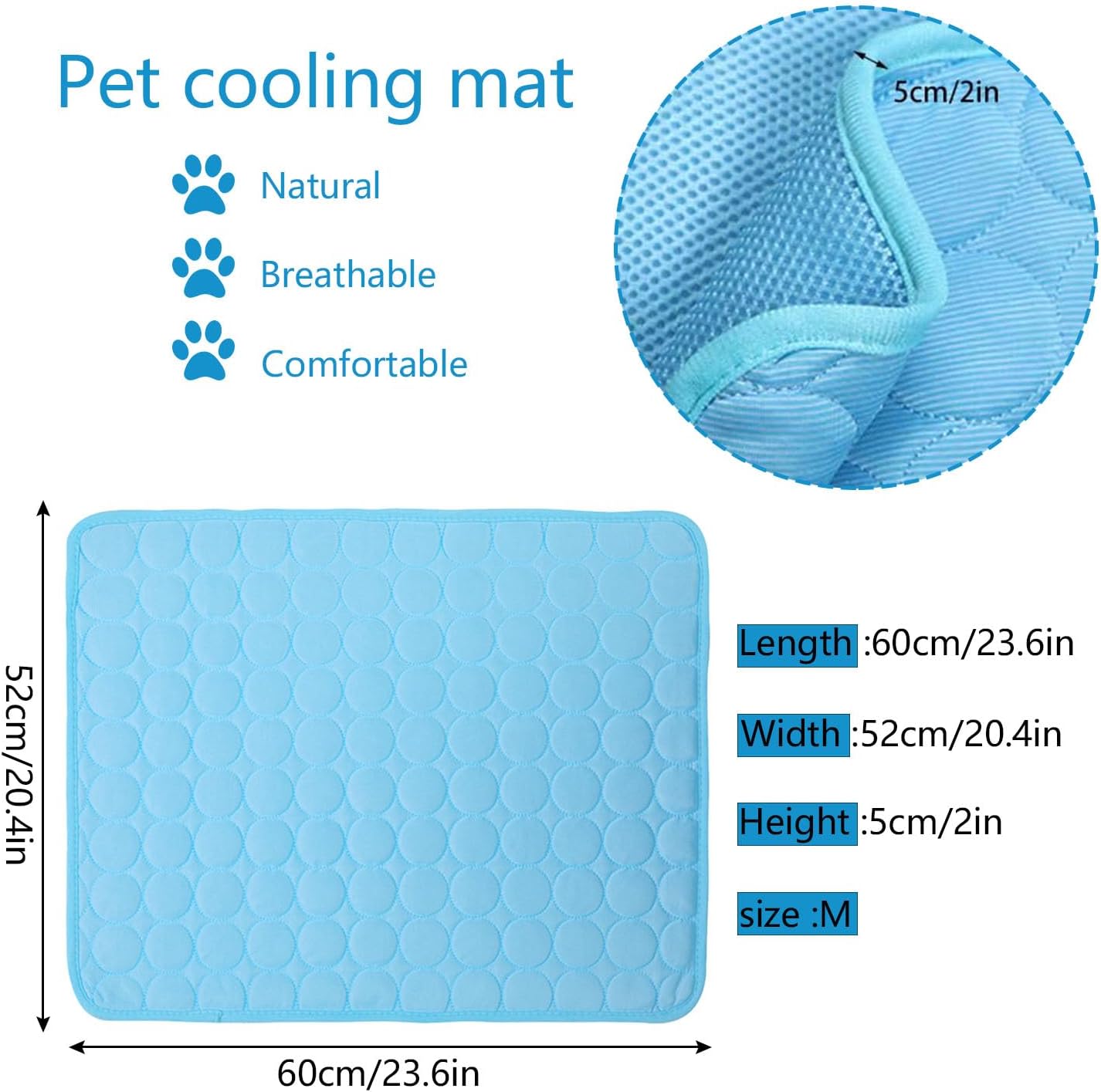 Tapis rafraîchissant pour chien, tapis rafraîchissant pour animaux de compagnie, tapis de glace, pour chats et chiens, 62 x 50 cm, bleu - 2
