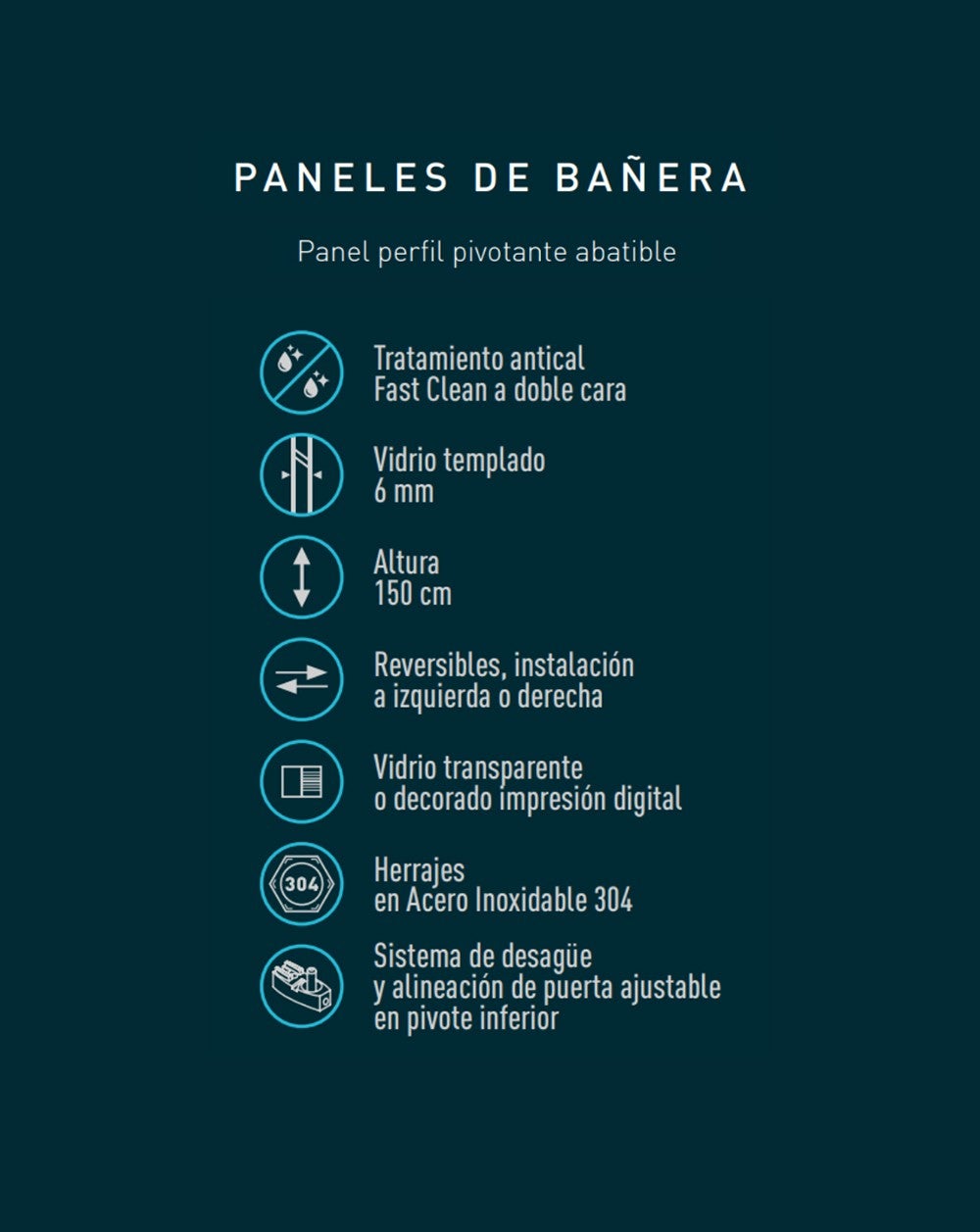 Schermo per vasca da bagno Porta a battente | Vetro Temperato 6mm Anticalcare 85x150cm | 180º Reversibile | Bianco Trasparente - 3