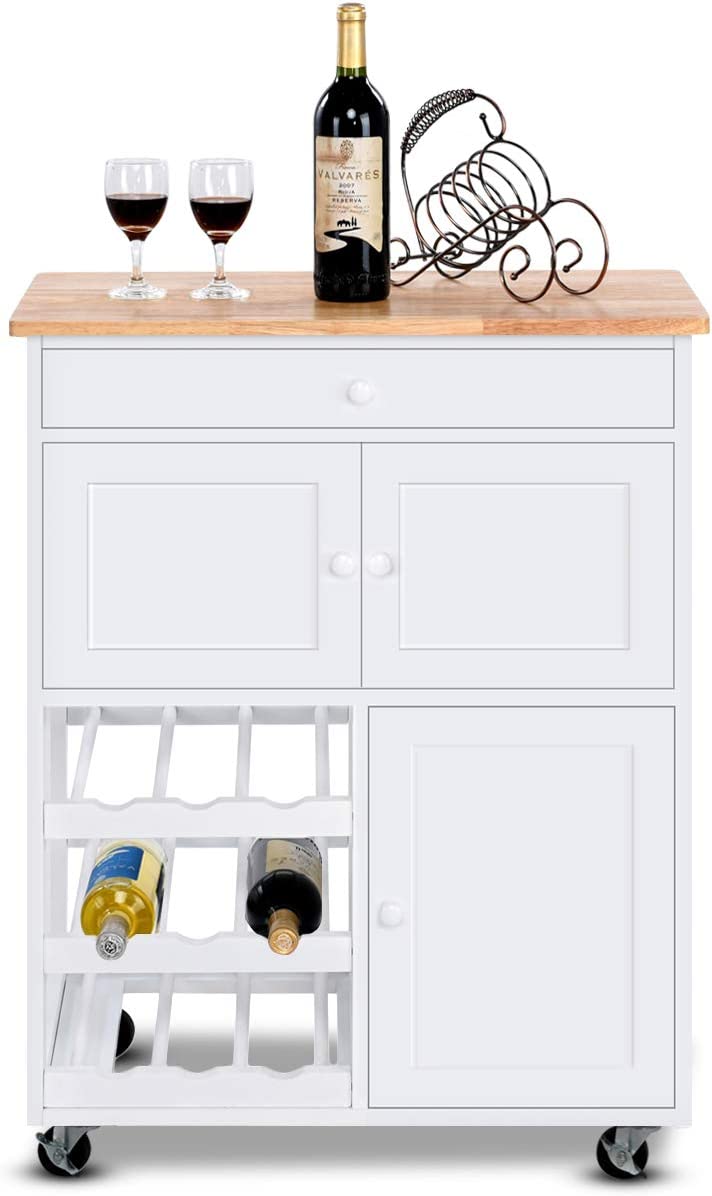 Carrello Da Cucina Con 3 Ante, Cassetto E 3 Portabottiglie - Mobile Con Ruote Per Cucina, Sala O Ristorante, Bianco - Foto 5