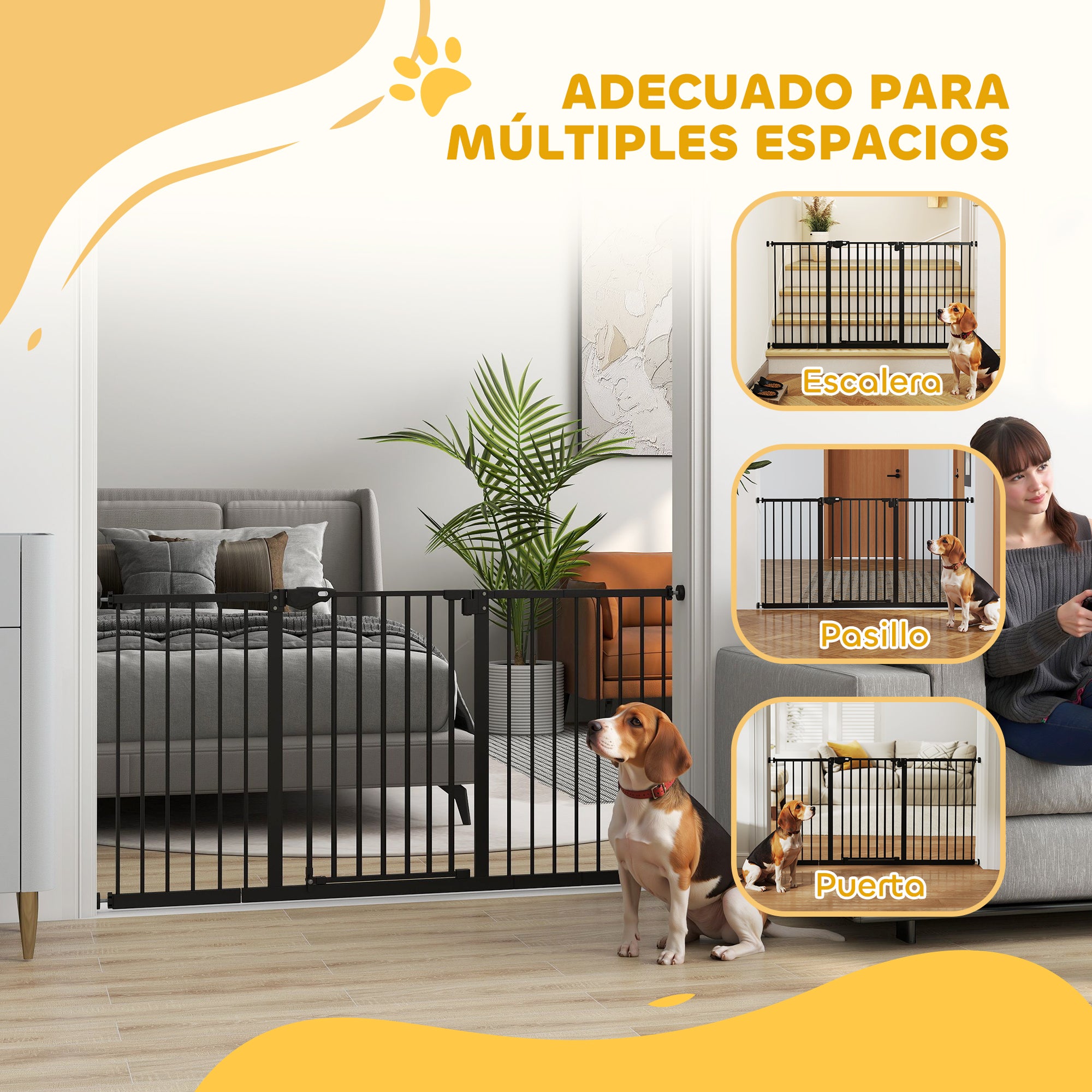 Barreira de Segurança Extensível PawHut Preto Metal e Plástico 74-147,5x76,2cm - 4