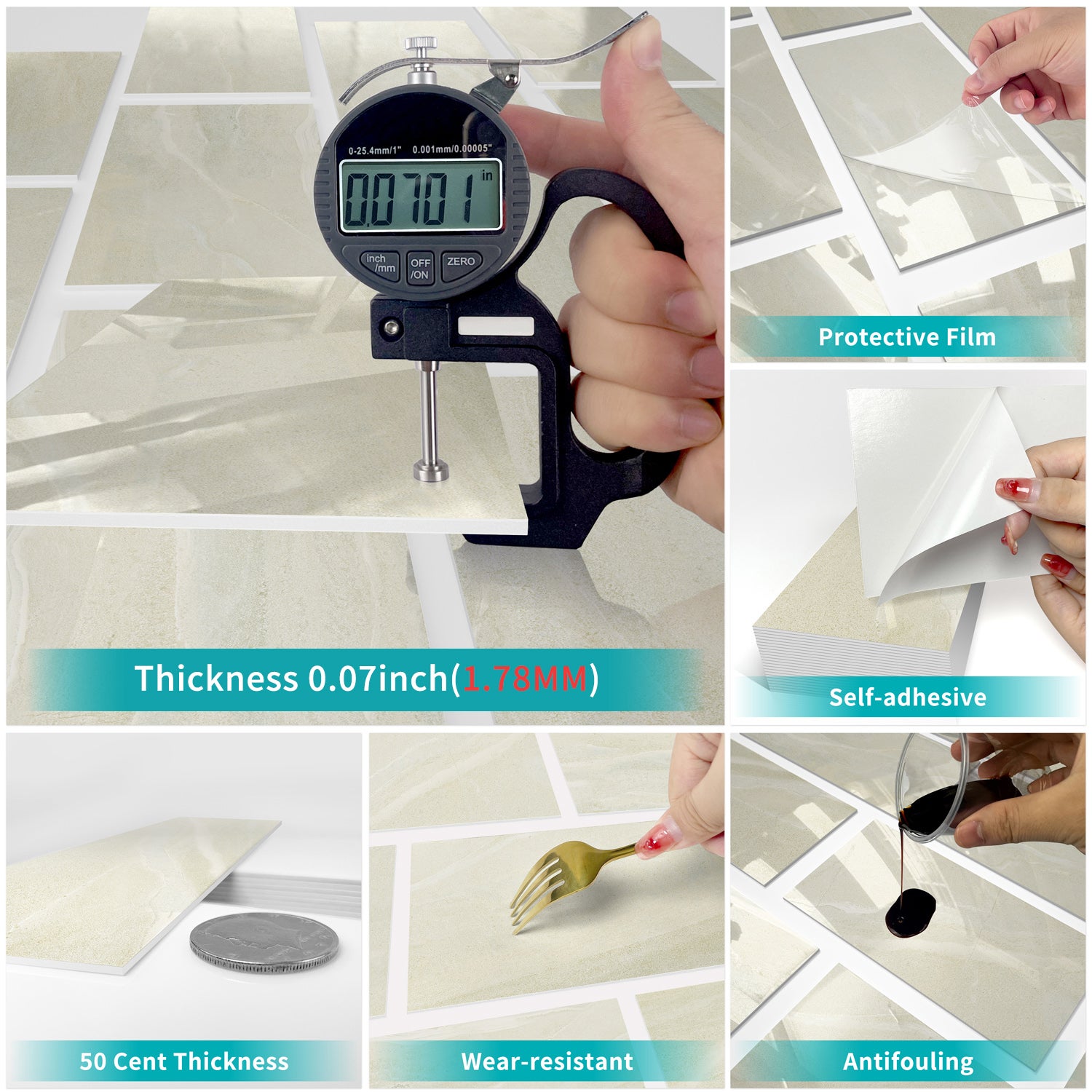 Lot de 16 panneaux muraux autocollants, carreaux muraux en PVC imperméables pour dosseret, autocollants muraux 3D, 20,32 x 10,16 cm - 6