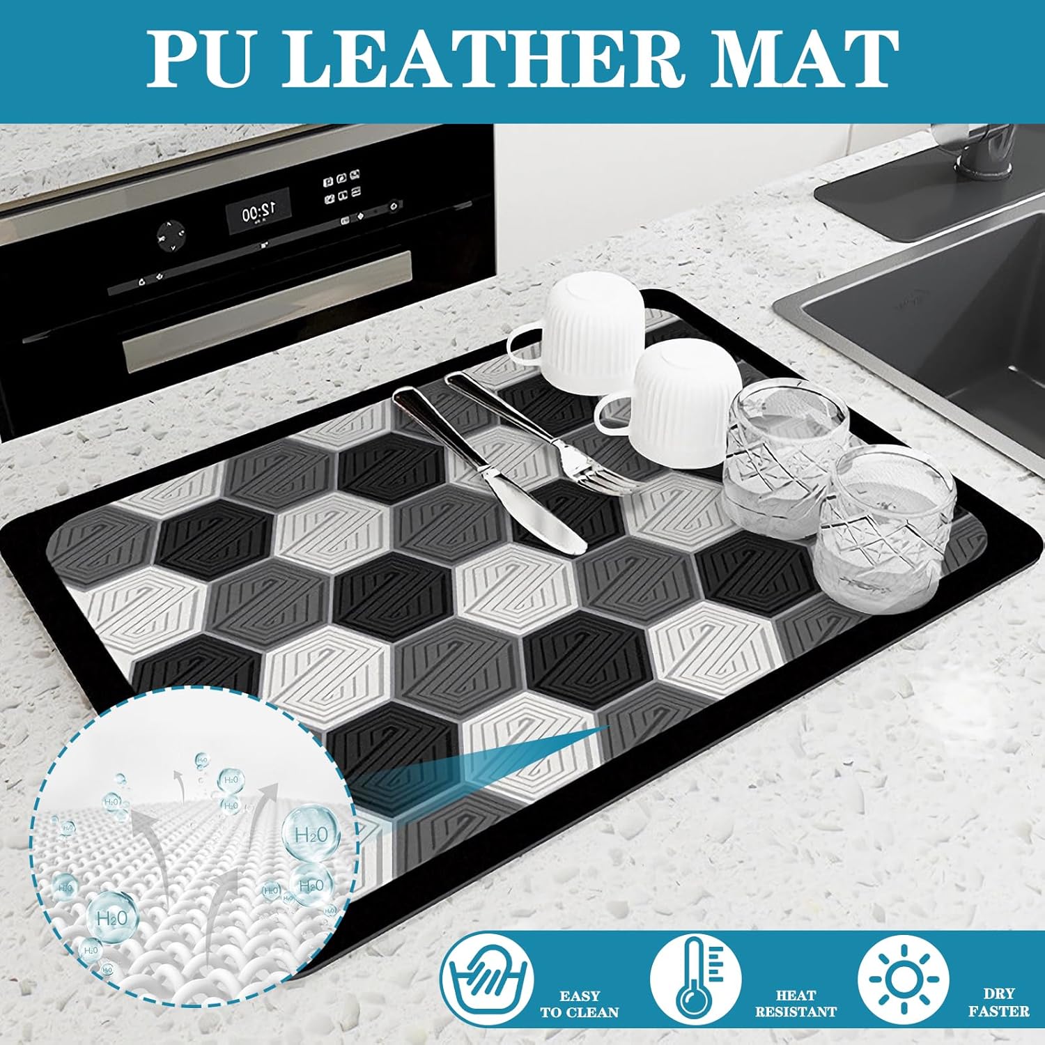 Mata ociekowa do naczyń, superchłonna mata ociekowa do naczyń, mata ociekowa do ekspresu do kawy (60 x 40 cm)