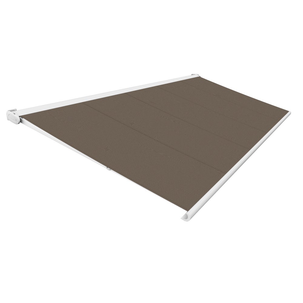 Store banne Coffre intégral PROTECT 2 LED SMART Blanc 5x3,5m Motorisé à télécommande + Capteur Vent + Eclairage LED - Toile Taupe - 3