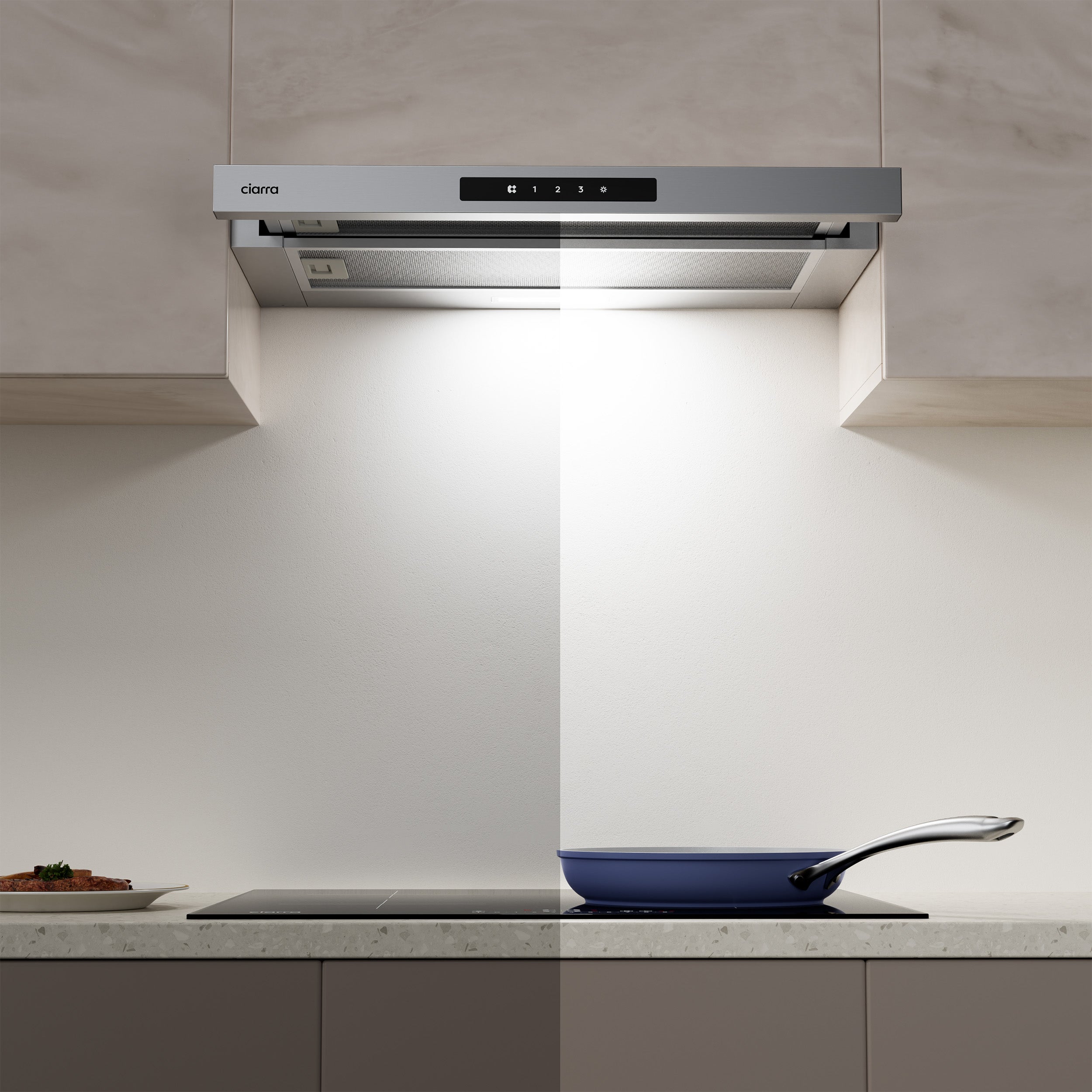 CIARRA Campana convencional 60cm 580m³/h A+ 3 velocidades Control táctil LED Pantalla Reciclaje y extracción Inox CD6909AS - 5