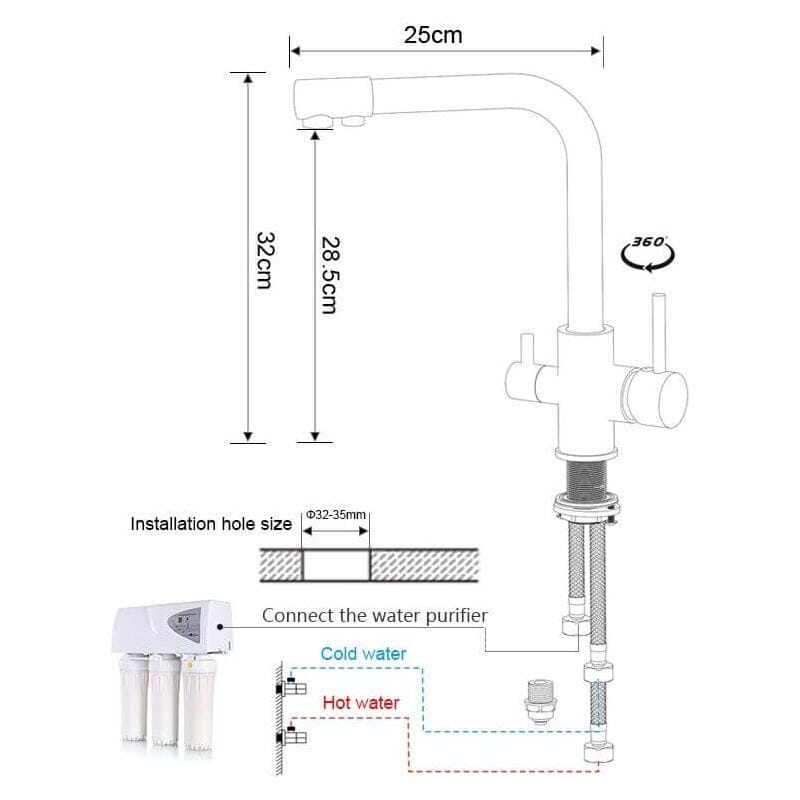 Valaz Rubinetto da cucina tondo bianco a 3 vie con osmosi inversa - Serie Nilo - 3