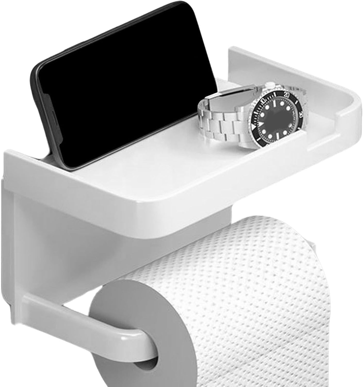 Uchwyt na papier toaletowy, dozownik ręczników papierowych w rolce, organizer łazienkowy z uchwytem na telefon, biały, 7,09 x 4,41 cala - 7