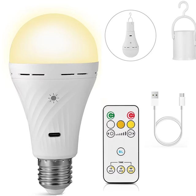 Ampoule à recharge sans fil avec télécommande, ampoule magique E27, 300 lumens,3 couleurs,intensité variable, aucun câblage requis, 2200 mAh,minuterie