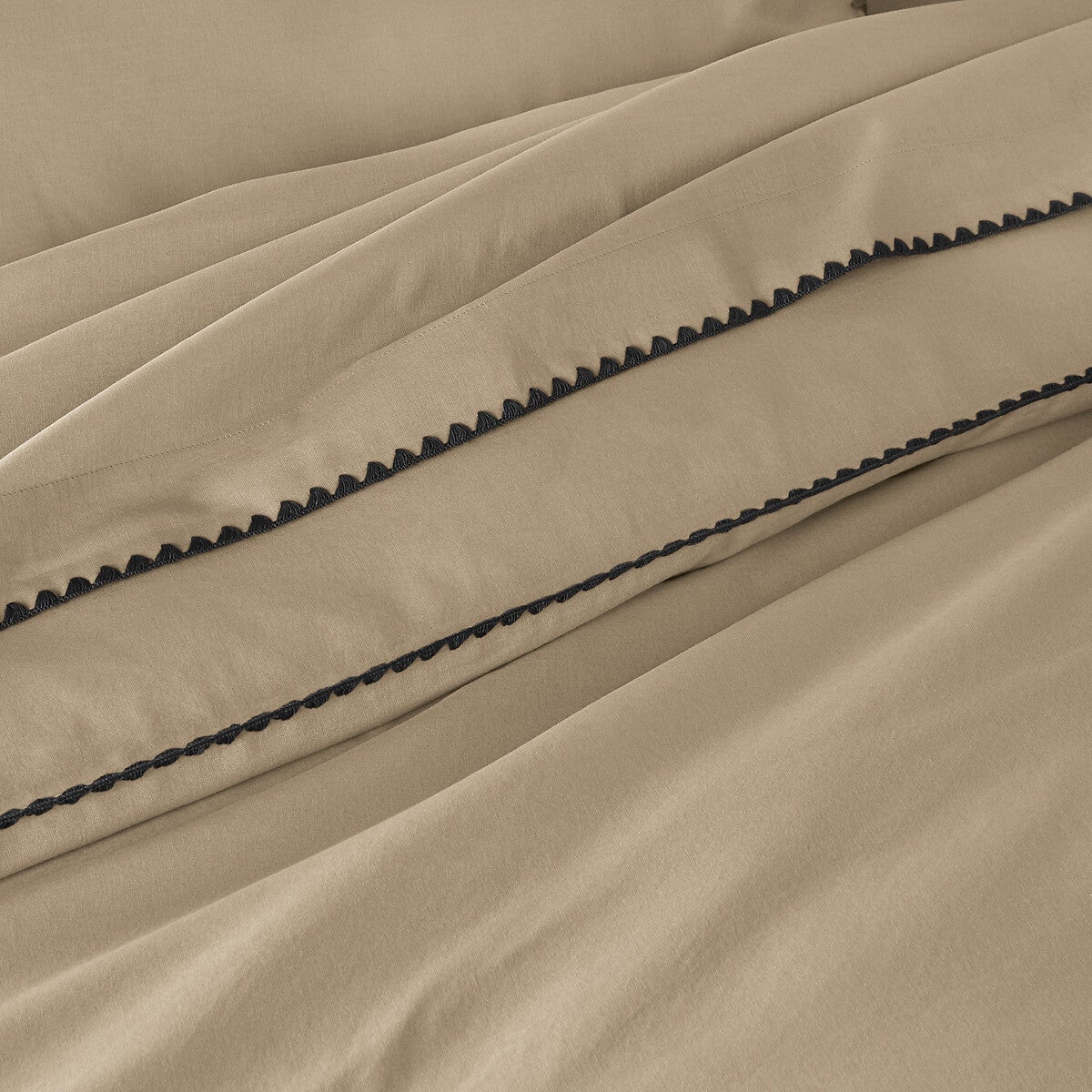 Drap plat uni en coton lavé, brodé, Merida - Lin/noir - 180 x 290 cm - 3