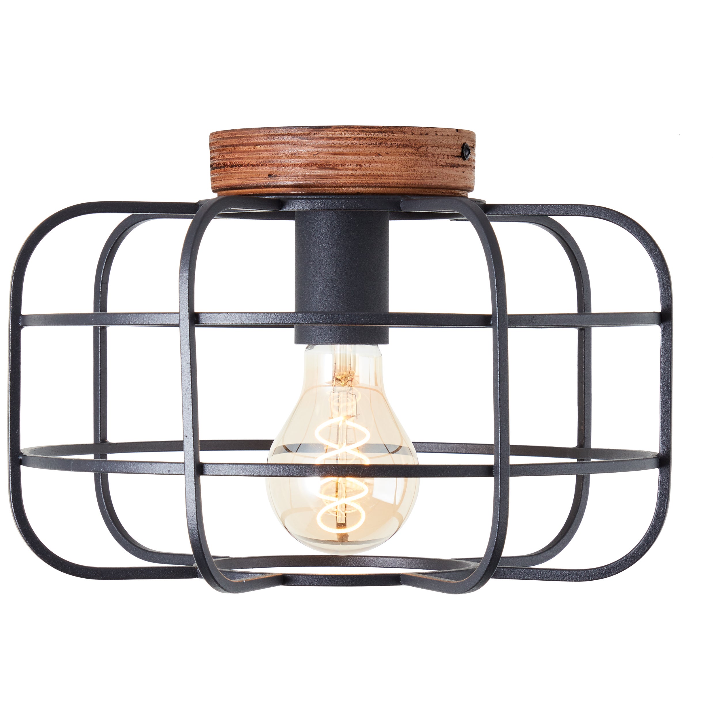 Brilliant Gwen lampa sufitowa 30cm antyczne drewno/czarny korund/metal/tekstylia/brązowe drewno 1x A60, E27, 40 W - 3