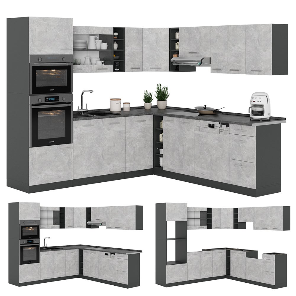 Vicco Cuisine en angle R-Line, Béton/Anthracite, 247 x 237 cm, PT Chêne - 7