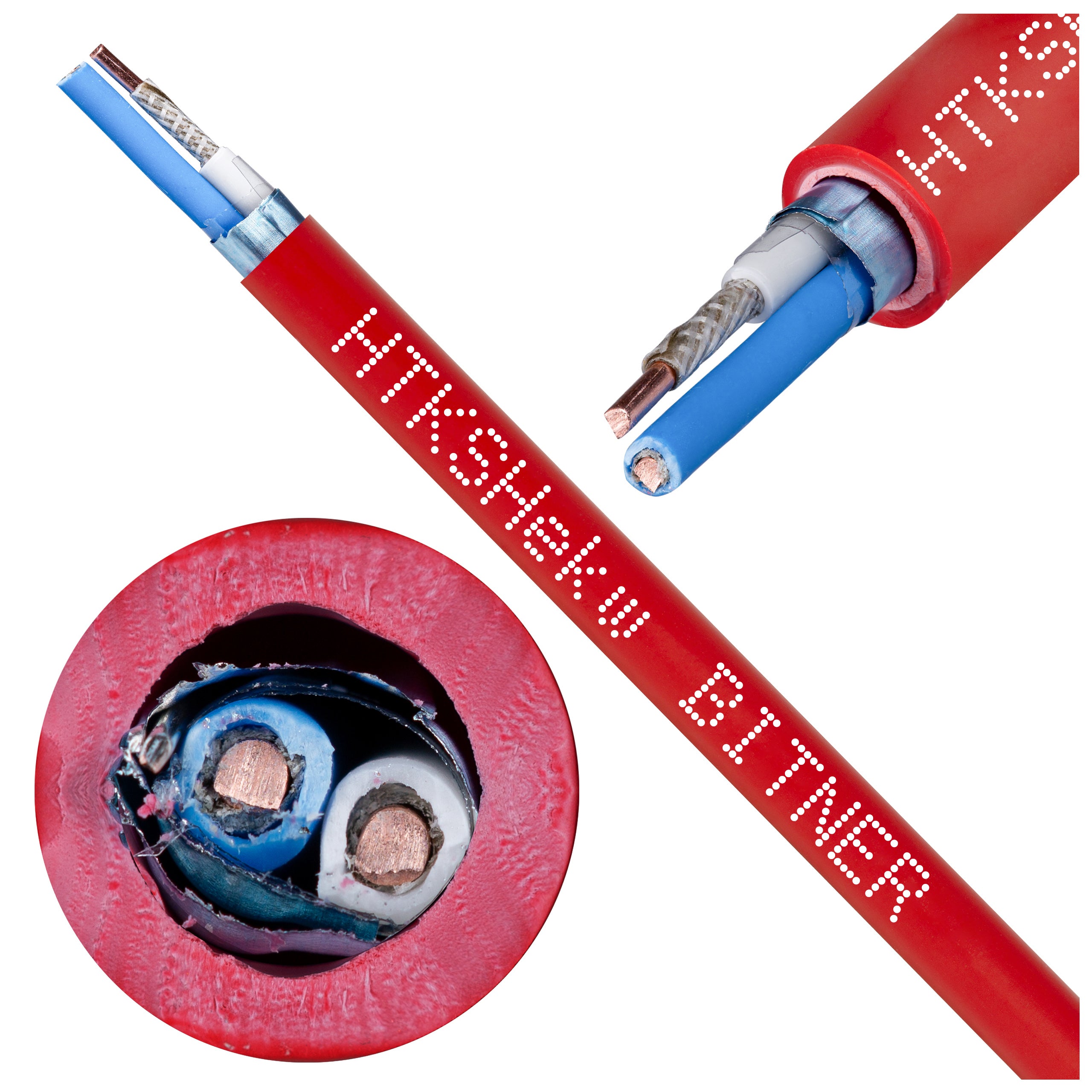 Kabel przeciwpożarowy parowany HTKSHekw 1x2x0,8mm FE180 PH120 E90 czerwony 225V ekranowany bezhalogenowy Cca drut Bitner 100m
