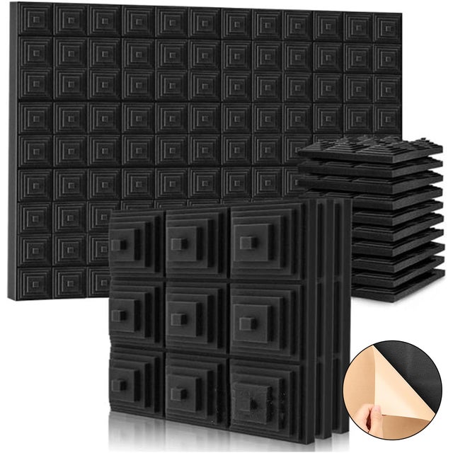 Opakowanie 12 paneli z pianki akustycznej, 30 x 30 x 5 cm, samoprzylepne, dźwiękochłonne, ognioodporne i pochłaniające dźwięk