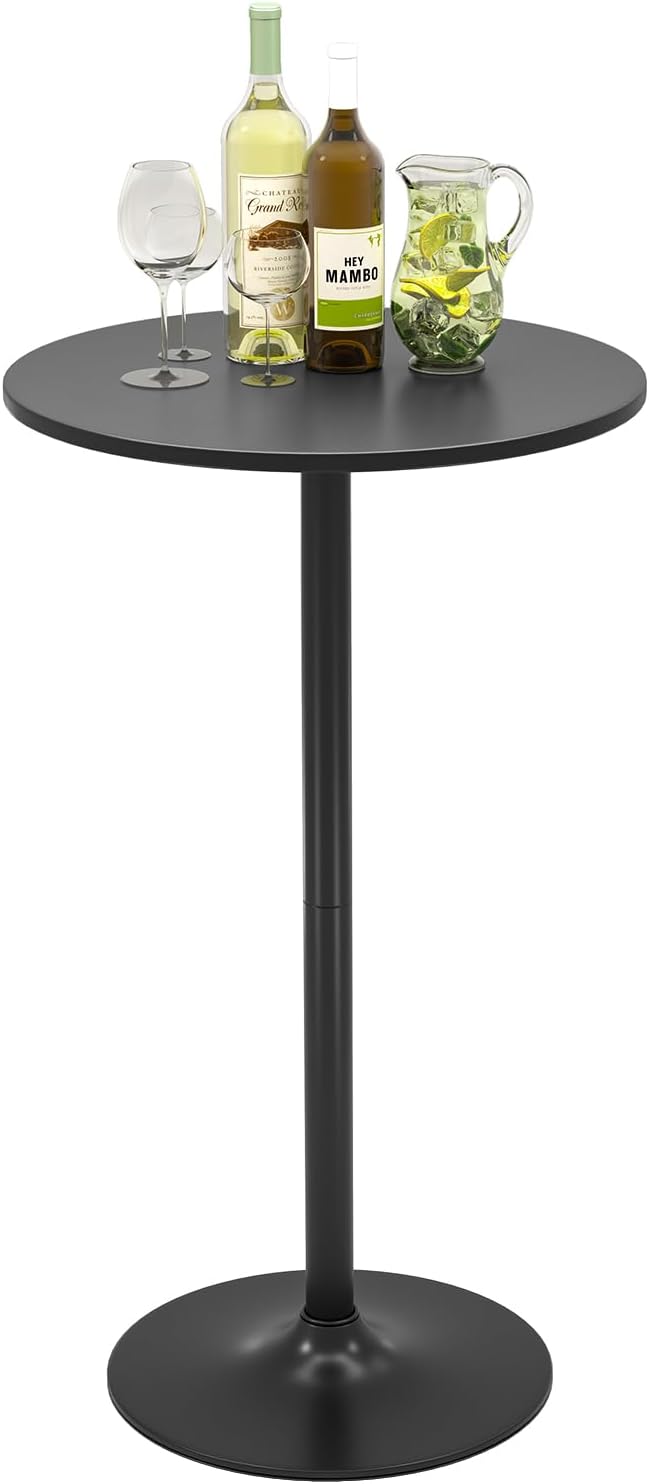 Okrągły Stół Barowy 2 w 1, Jedzenia na Stojąco z Metalową Ramą, Regulowana Wysokość 56/102 cm, Średnica 60 cm, Stół Barowy o Nośności 55 kg, Czarny