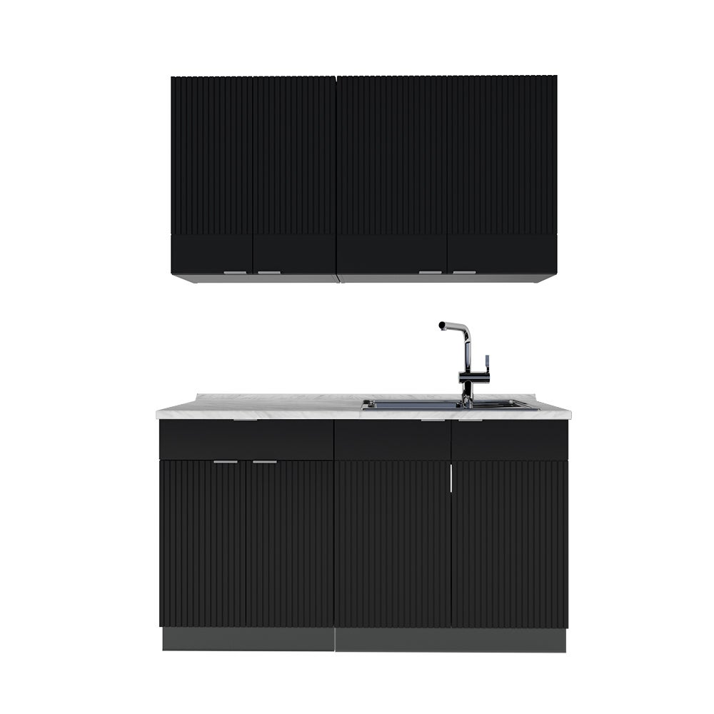 Vicco Pojedyncza kuchnia Fame-Line, Czarny w paski/antracyt, 140 cm , BP Marmur