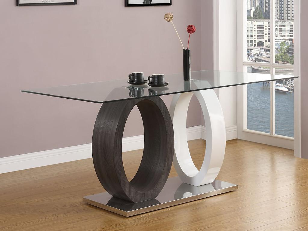 Mesa de comedor AYANE - Cristal templado y MDF - Gris y Blanco - 5