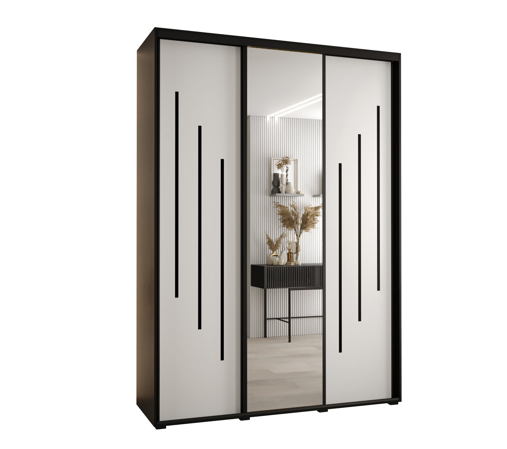 Szafa przesuwna z lustrem wysoka Davos 9 180 x 60 x 235,2 cm czarny + biały + u. czarny - Abiks Meble