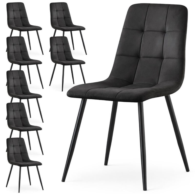 8x Welurowe krzesło tapicerowane pikowane Czarne NERO Czarne nogi