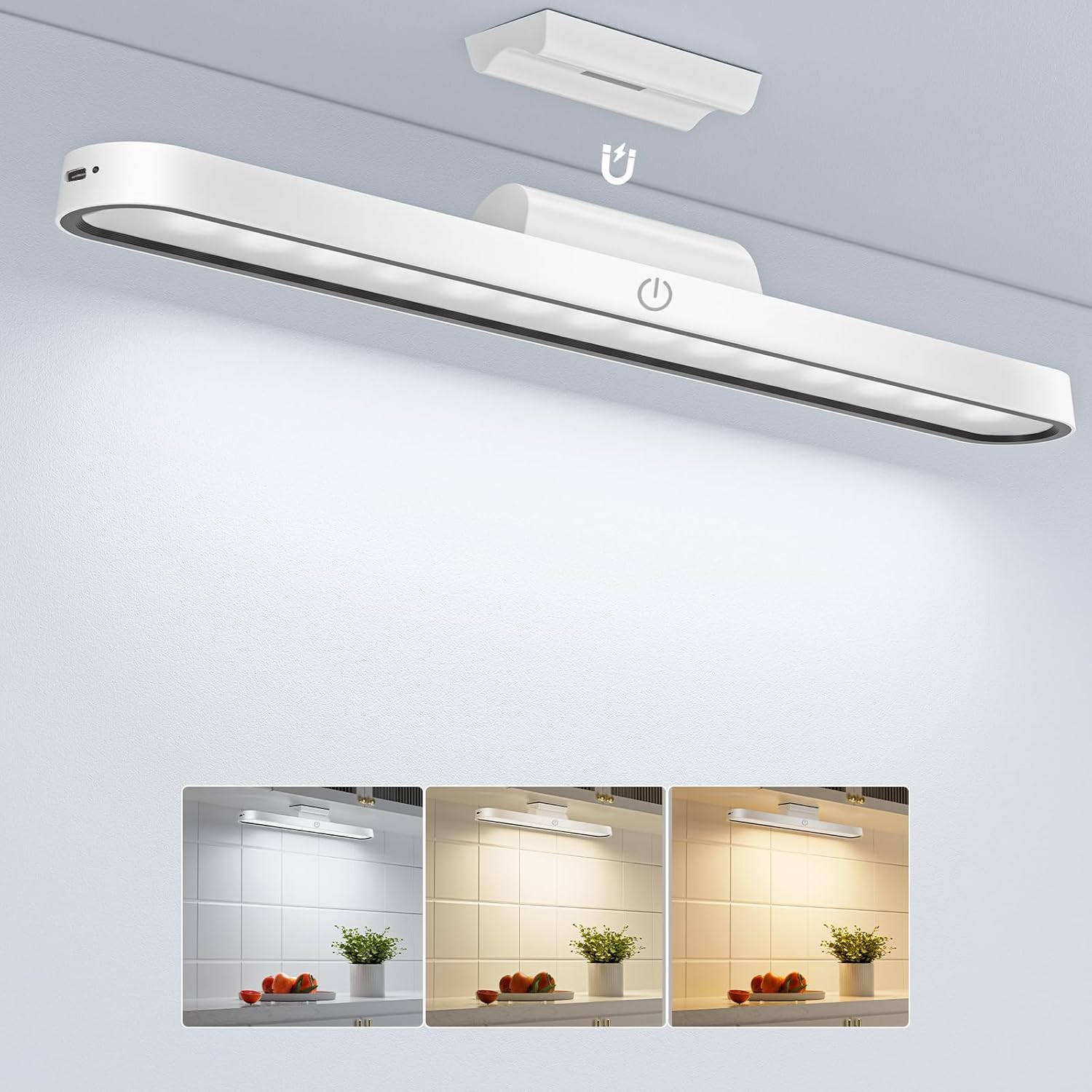 2 Luci LED A Disco Magnetiche Ricaricabili, Dimmerabili, Con USB-C, 1000mAh Per Armadio, Cucina, Comodino (Bianco Freddo) - 3