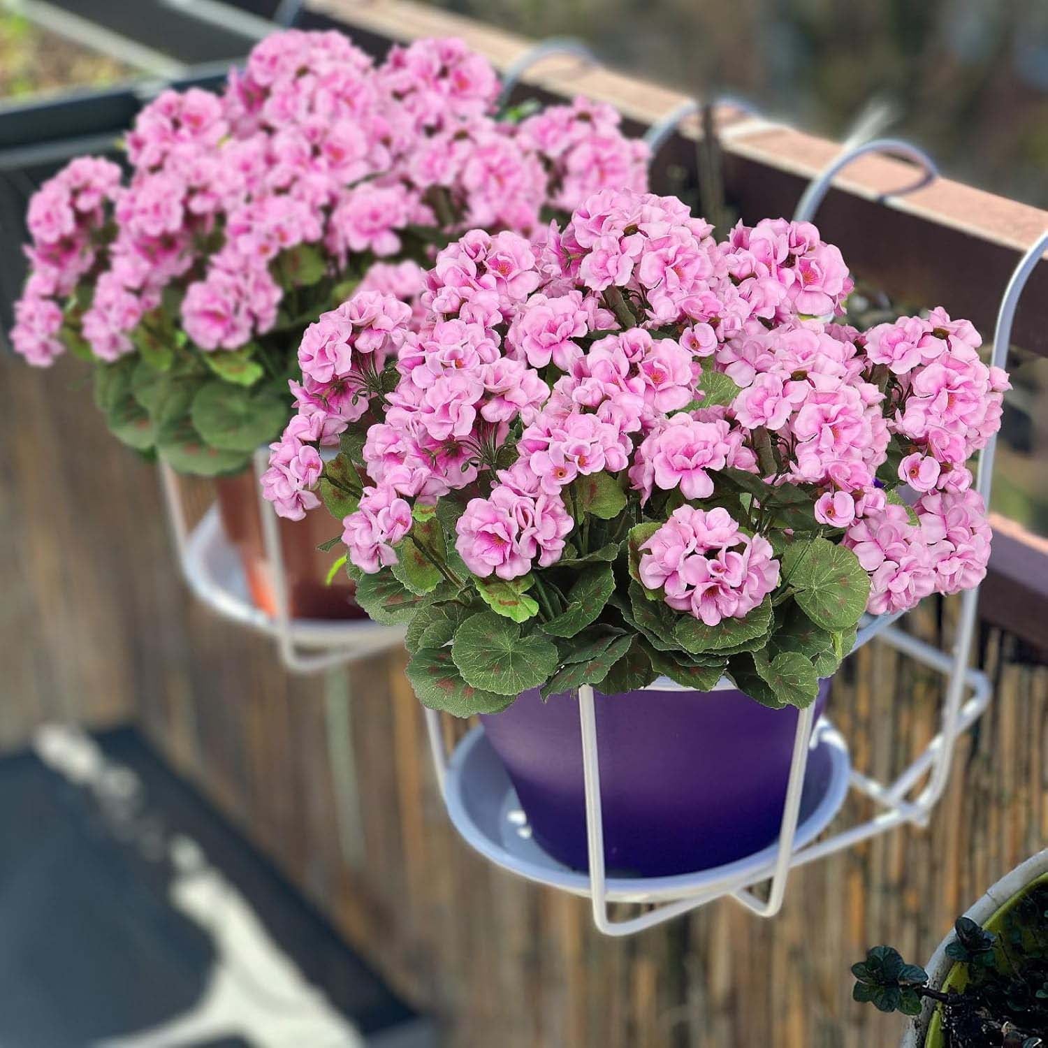3 bouquets géraniums roses en Polyester fleurs artificielles UV pour extérieur, plante déco jardin terrasse maison balcon mariage intérieur - 8