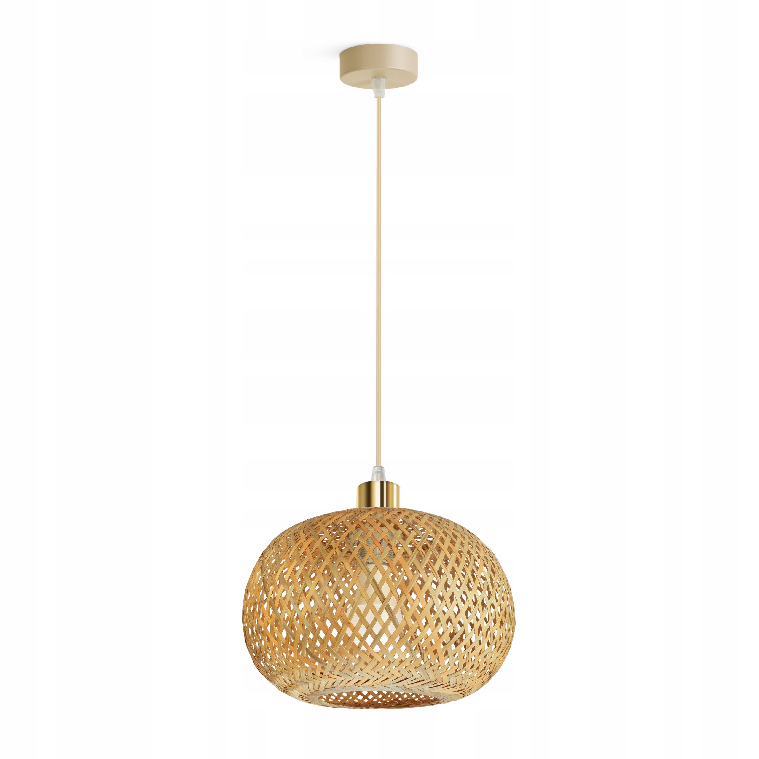 Lampa Wisząca Bambusowa Beżowa Boho 1xE27 Regulowana Wysokość Salon Sypialnia