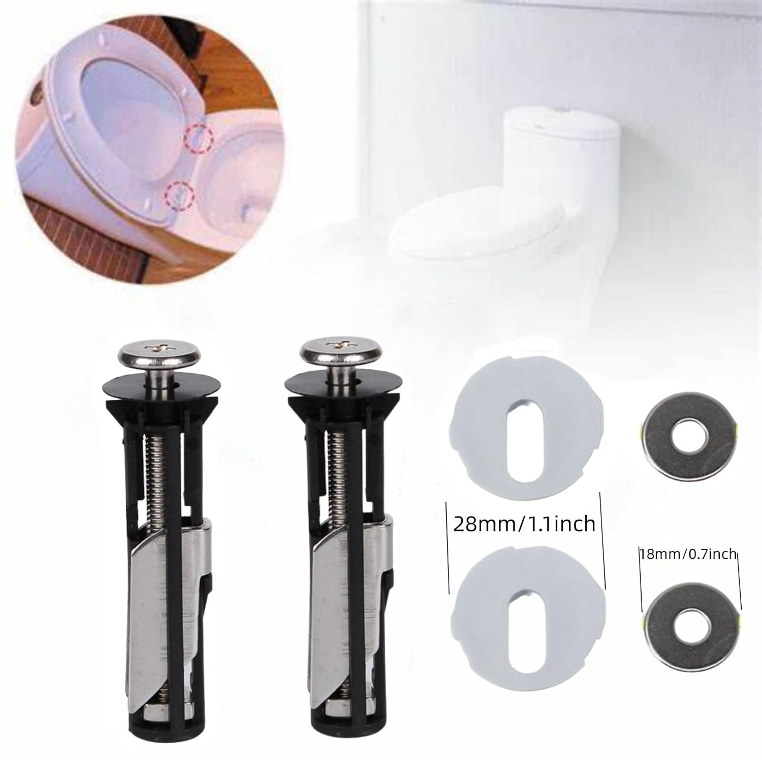 Cerniere di ricambio per sedile WC in plastica bianca con bulloni, viti