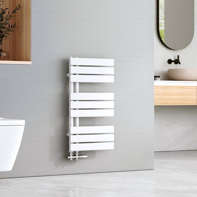 EMKE Radiador Toallero de Agua - Panel Plano Blanco Brillante - Conexión Inferior - 342 W, 762 x 400 mm