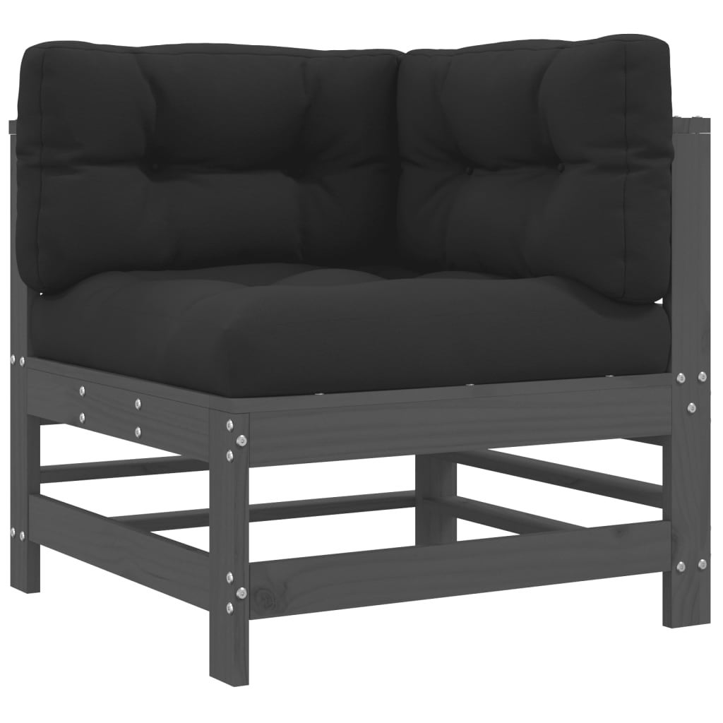 Maison Exclusive - Salon de jardin 3 pcs avec coussins gris bois massif - 5