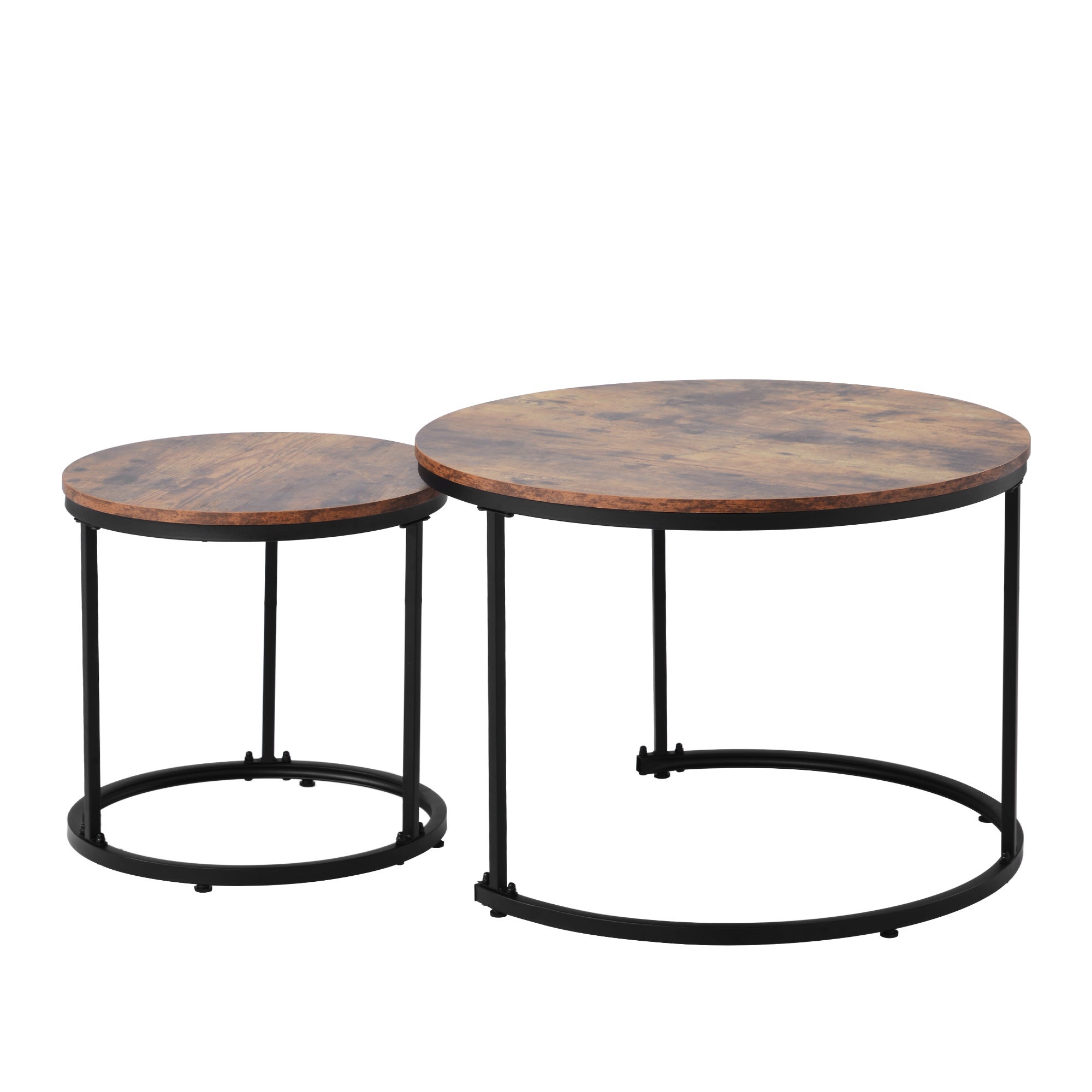 Lot de 2 tables basses gigognes, table d'appoint ronde en MDF, placage marbré, style industriel, marron - 8