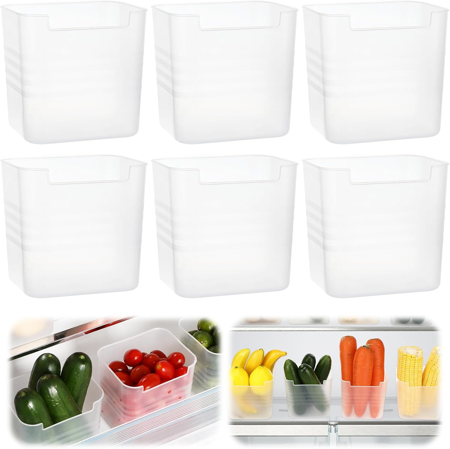 Organizer Frigo, 6 Sztuk Przezroczyste Pojemniki do Przechowywania w Lodówce, Organizacja Spiżarni, Organizer do Lodówki do Kuchni i Szafek (10*11