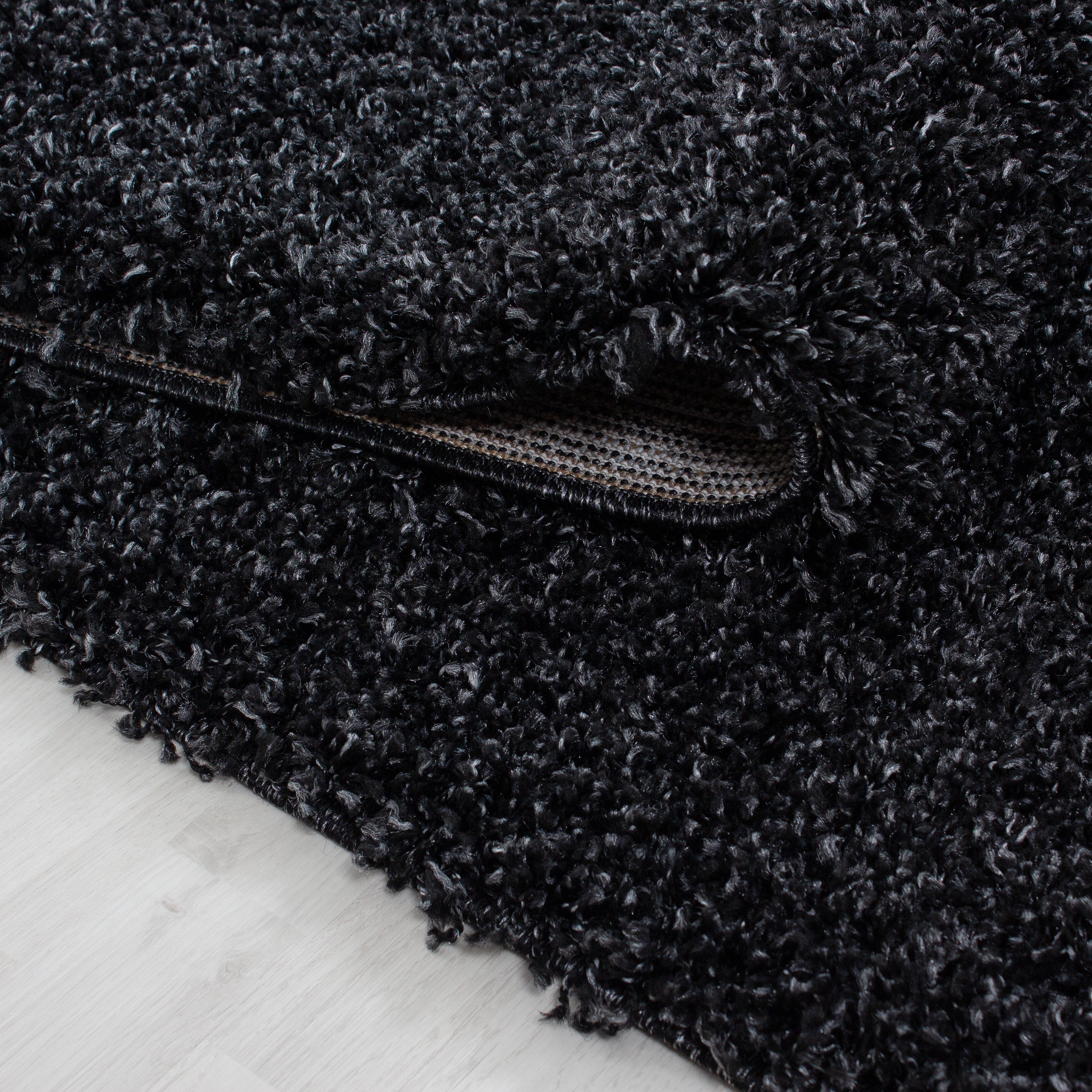 SHAGGY - Tapis Uni Rond - Anthracite 120 x 120 cm - 4