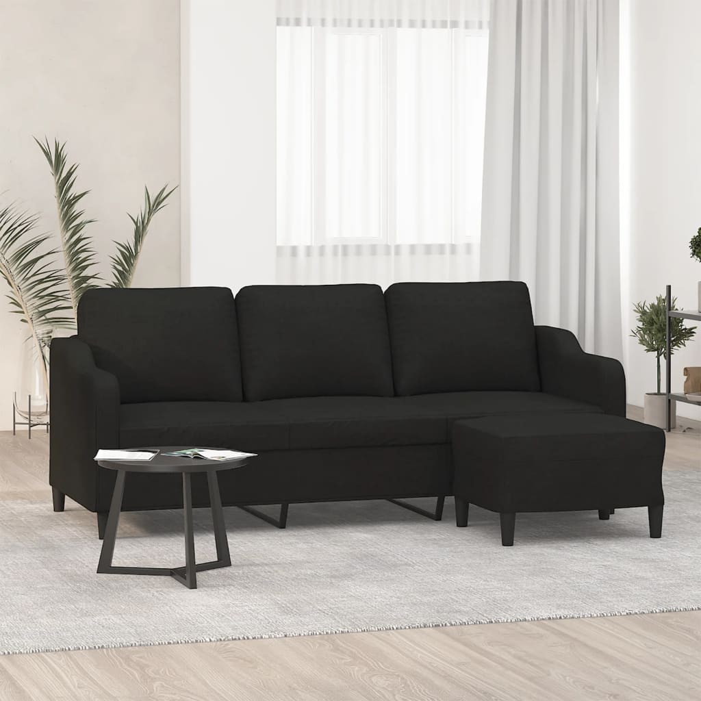 Sofá de 3 plazas | sofá de salón | sofá de descanso con taburete de tela negro 180 cm cfw66037