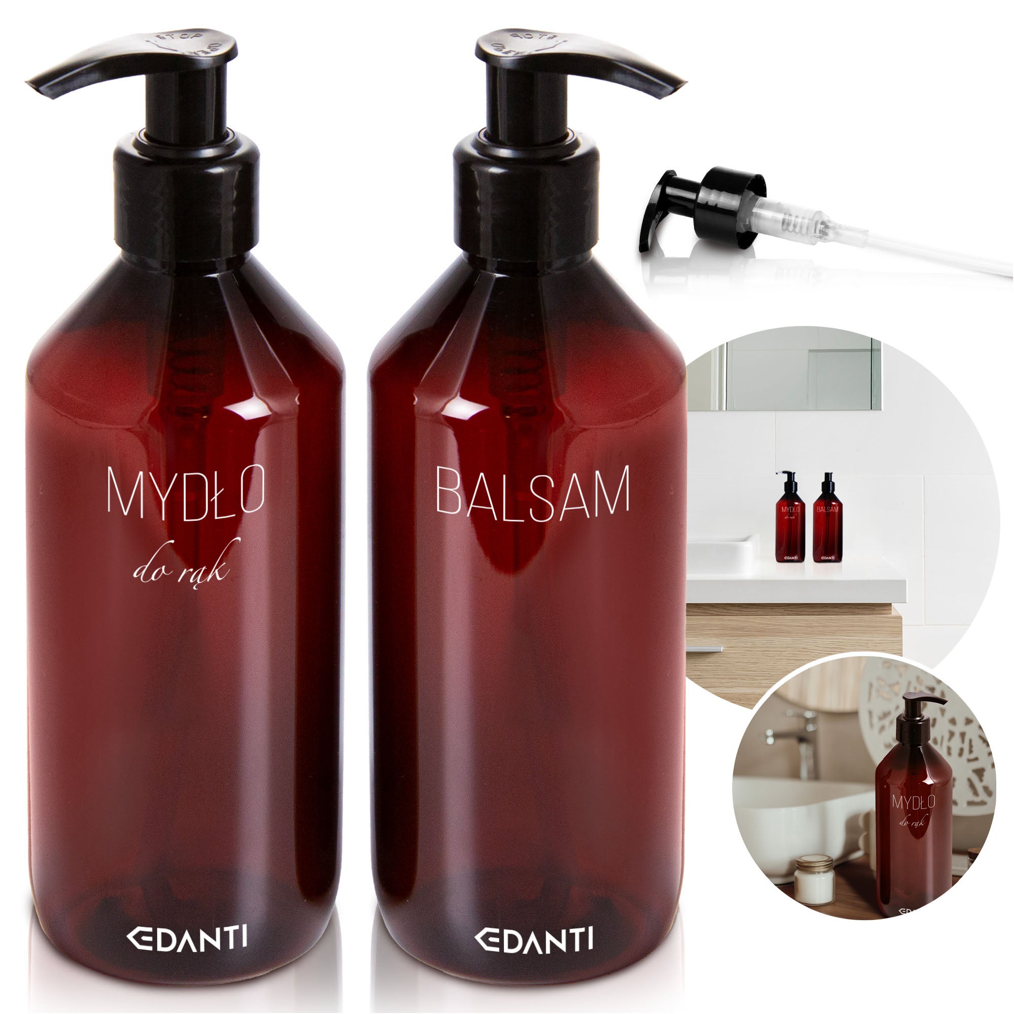 2x Dozownik z Pompką Butelka Do Mydła Balsamu 300 ml Zestaw Na Umywalkę Do Łazienki