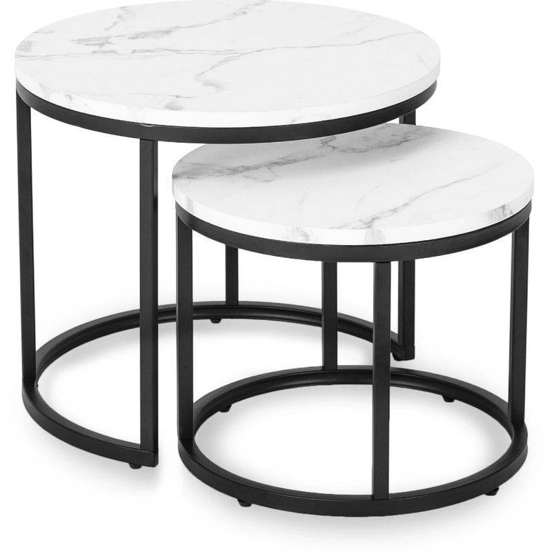 Stolik Kawowy Okrągły Loft Ława Do Salonu 2w1 DAFNE Biały Marmur Czarny