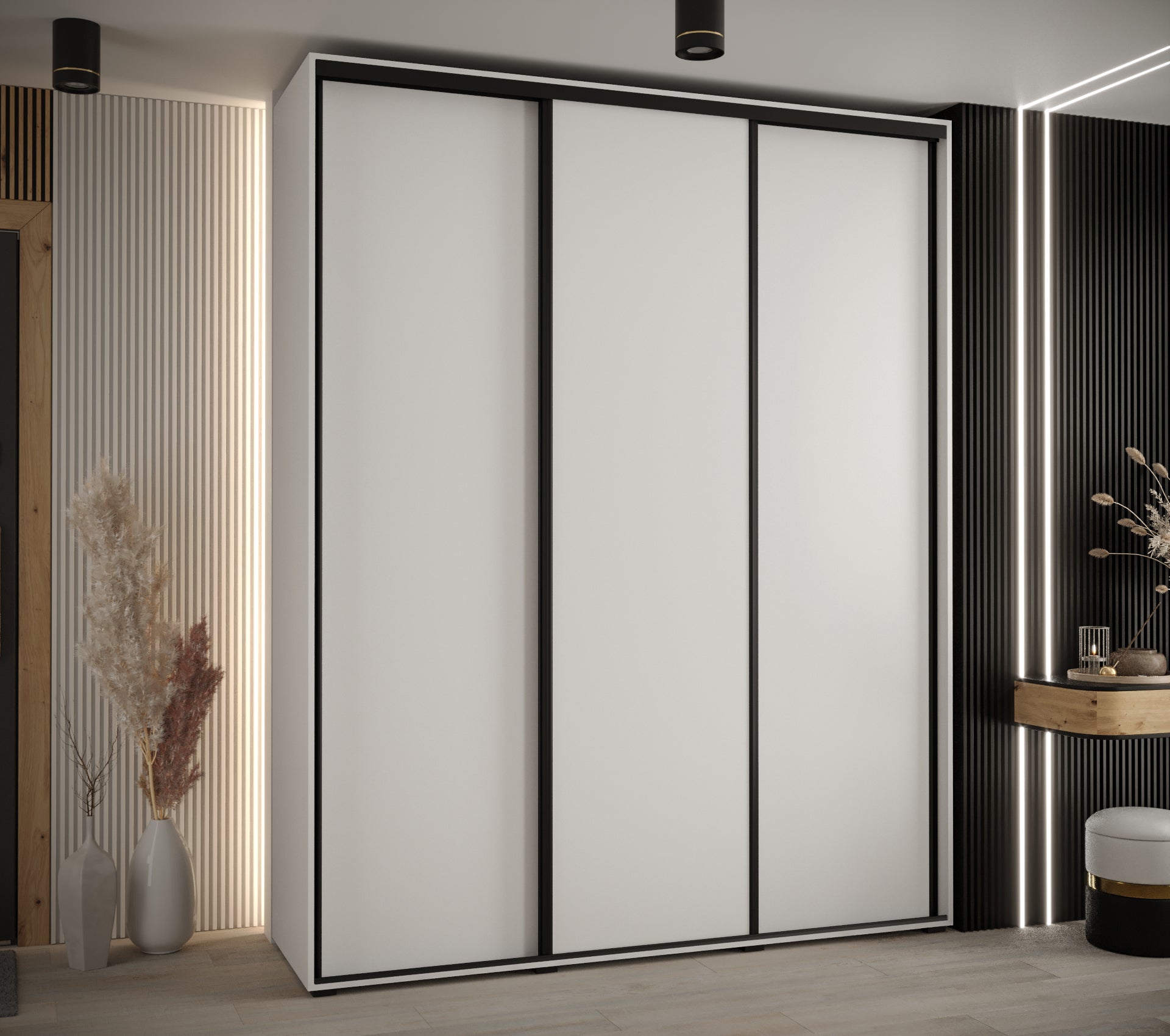 Szafa przesuwna wysoka Davos 1 200 x 60 x 235,2 cm biały + biały + u. czarny - Abiks Meble - 2