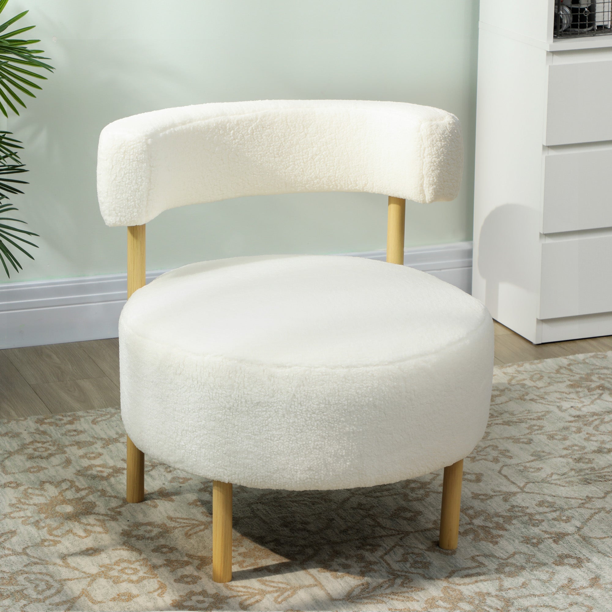 Fauteuil lounge capitonné une place bouclé crème dossier incurvé assise large 67x67x71 - 4