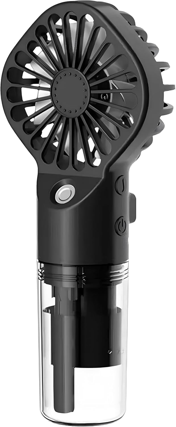 Ręczny wentylator zraszający 2 w 1, mini wentylator z akumulatorem USB-C, 4 regulowane prędkości (czarny)